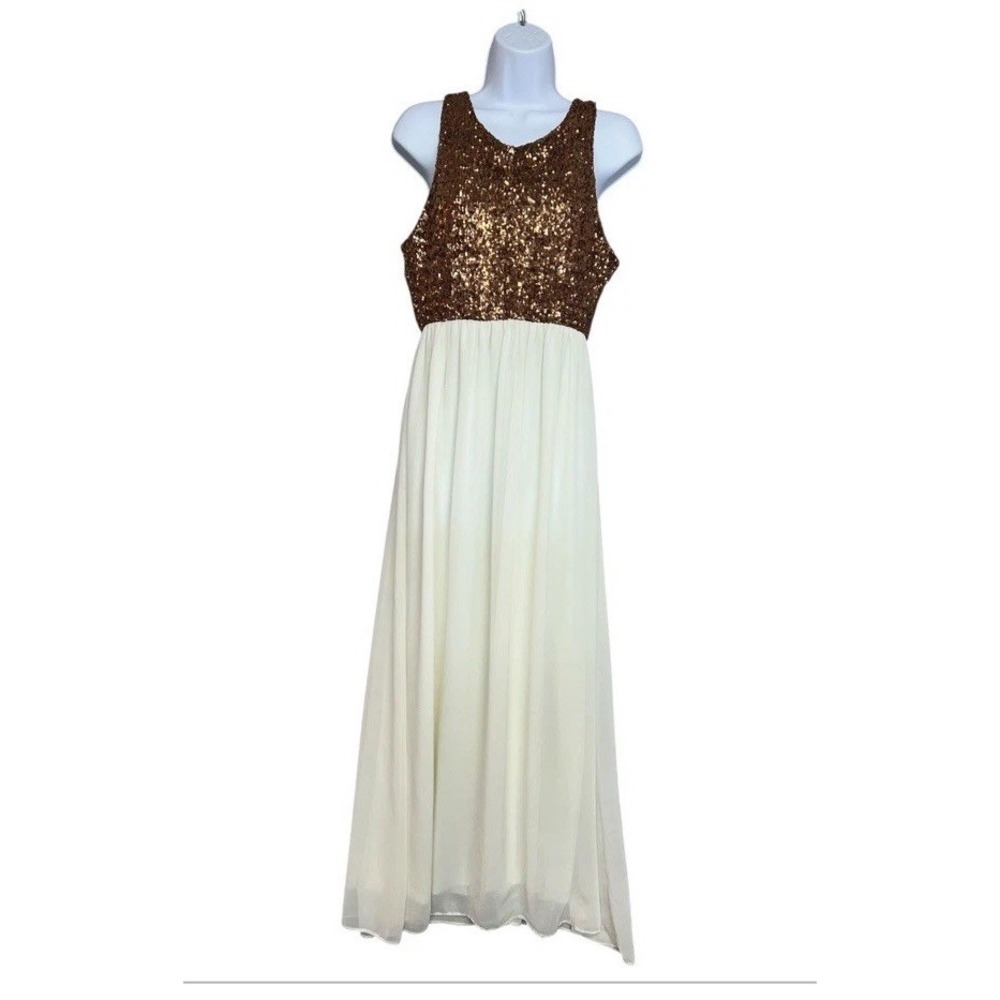 Vintage‎ Pinkblush Ivory Sequins Maxi Dress Sz Large Y2K Women's Made USA